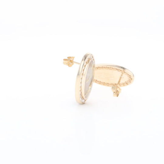 Gold Quartz Earrings Oval Inlaid Design .73ctw Round Diamonds Halo G2