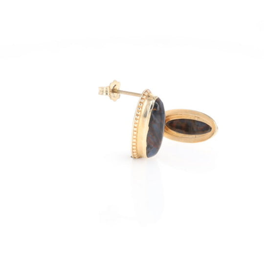 Natural pietersite oval inlaid milgrain earrings