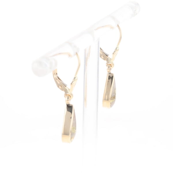 Gold Quartz Earrings Tear Drop Inlaid Lever Backs - G3