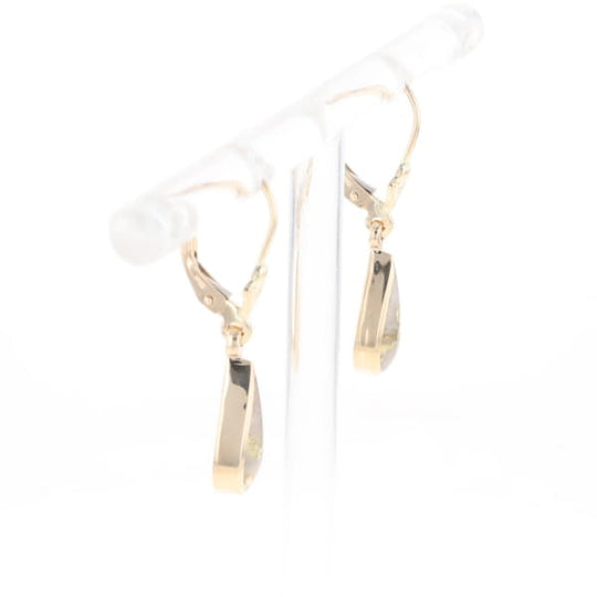 Gold Quartz Earrings Tear Drop Inlaid Lever Backs - G3