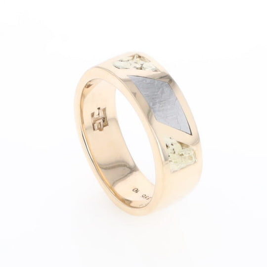 Meteorite Ring, Center Inlaid & Natural Nugget Sides