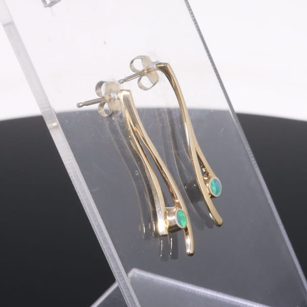 Opal Earrings Round Inlaid Double Curved Bar Design Studs
