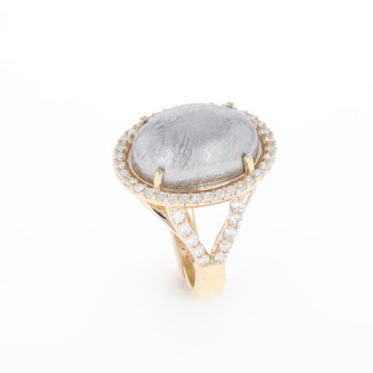 Meteorite Ring Oval Cabochon 0.65ctw Round Diamonds Halo