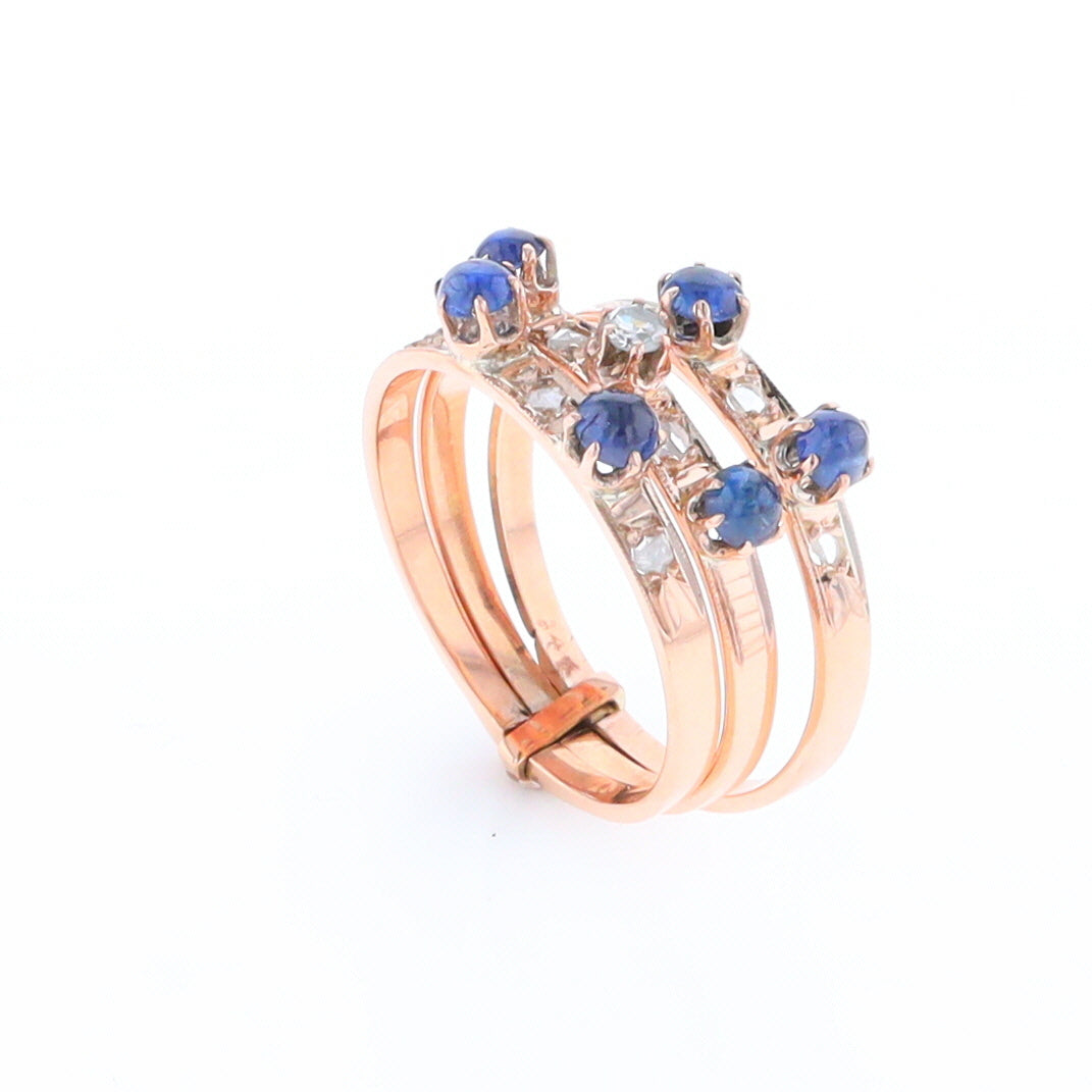 Vintage Sapphire and Diamond Stacked Trio Ring