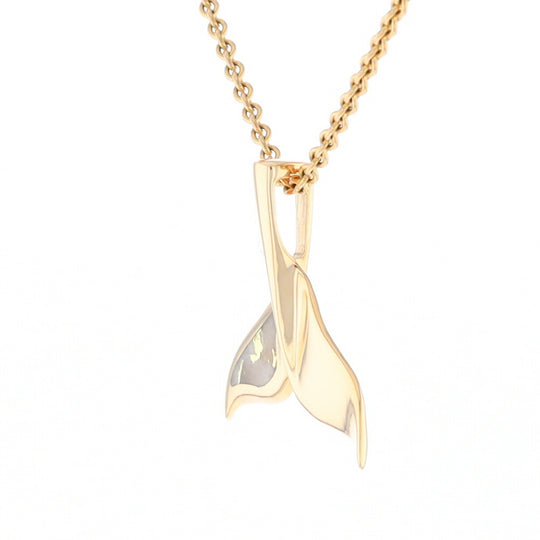 Whale Tail Necklaces Single Sided Gold Quartz Inlaid Sea life Pendant