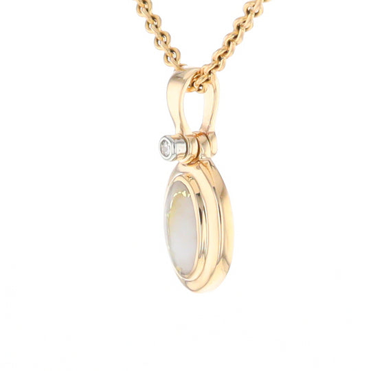 Gold Quartz Oval Inlaid Pendant with .02ct Diamond