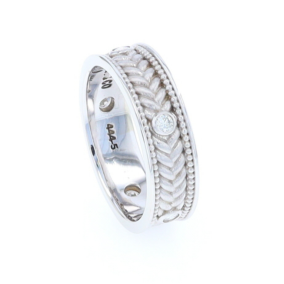 Braided White Gold Men's Ring with Diamond Accents