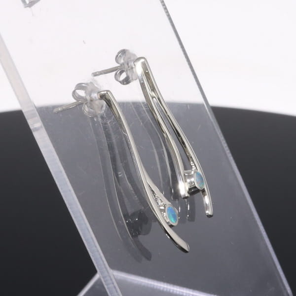 Opal Earrings Round Inlaid Double Curved Bar Design Studs