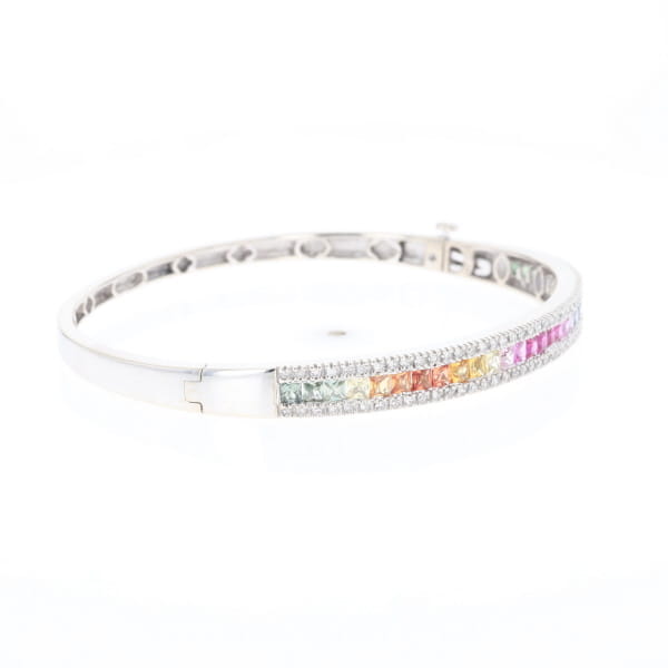 Multi-color Sapphire Cuff Bracelet with Diamond Accents