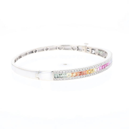 Multi-color Sapphire Cuff Bracelet with Diamond Accents