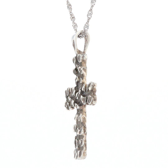 Sterling Silver Nugget Pattered Cross Pendant