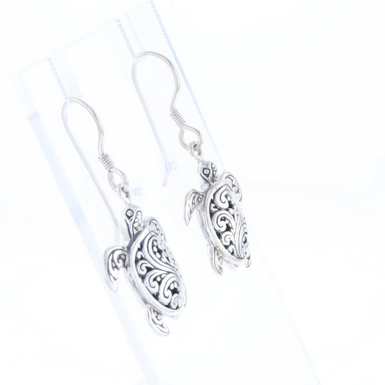 Silver Turtle Dangle Earrings