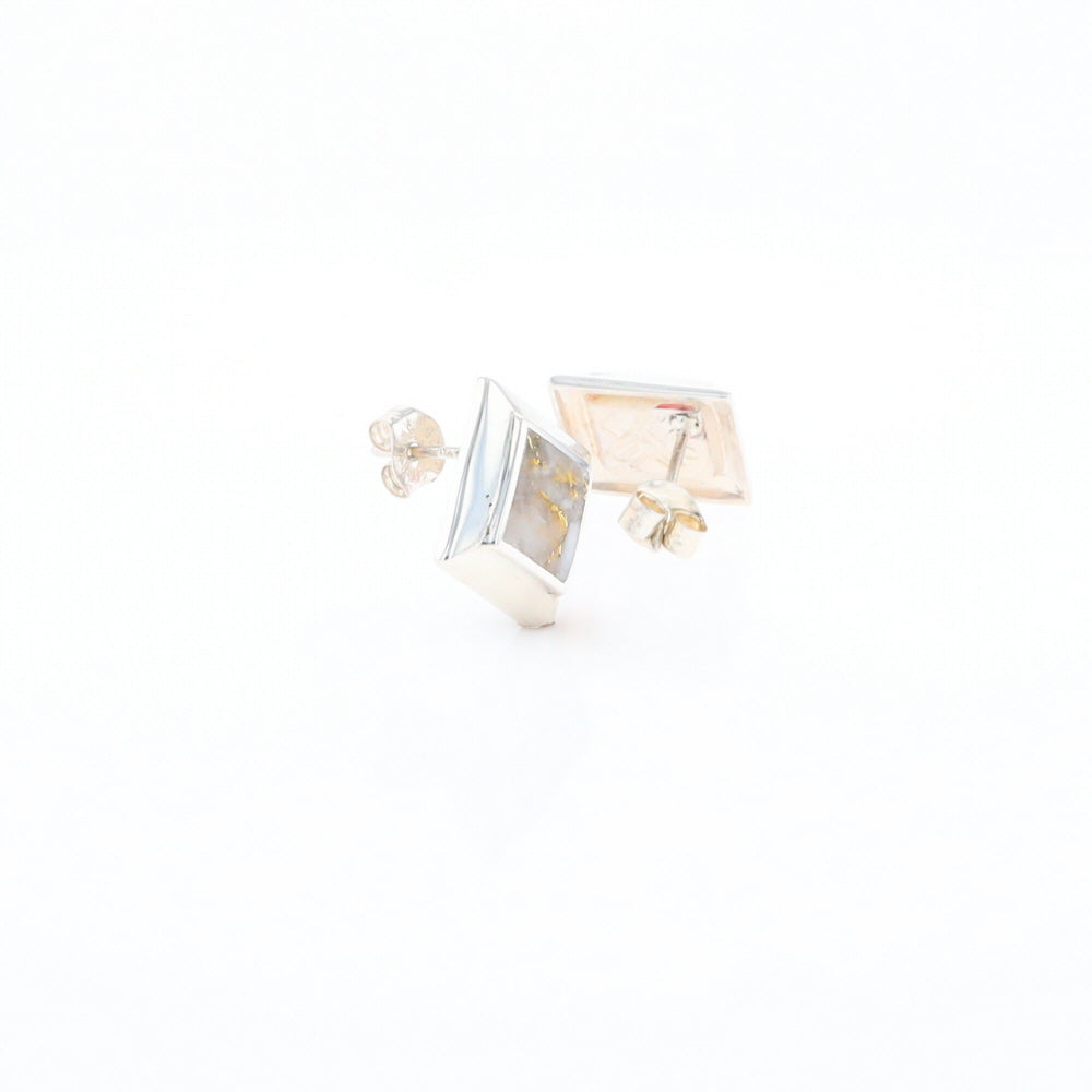 Sterling Silver Gold Quartz Inlaid Square Stud Earrings - G3