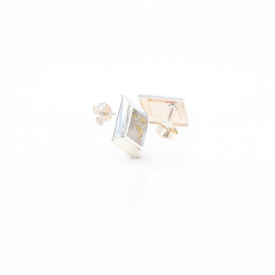 Sterling Silver Gold Quartz Inlaid Square Stud Earrings - G3