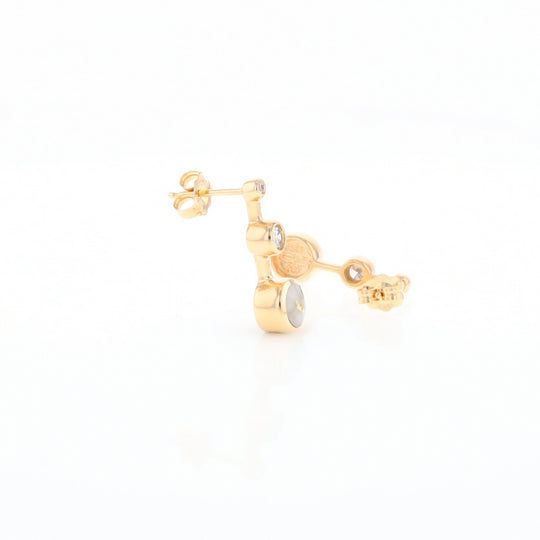 Gold Quartz Round Inlay with Diamond Accents Stud Earrings G2
