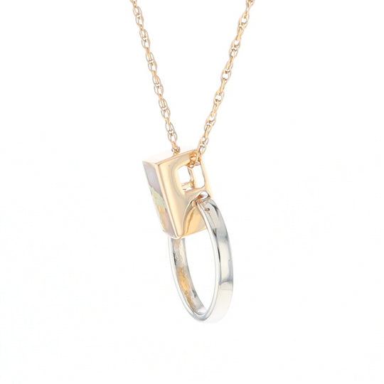 Gold Quartz Necklace Rectangle Inlaid Circle Knocker Design Pendant