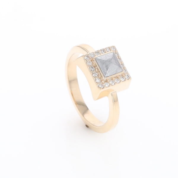 Meteorite Ring Square Inlaid Halo .14ctw Diamonds Design