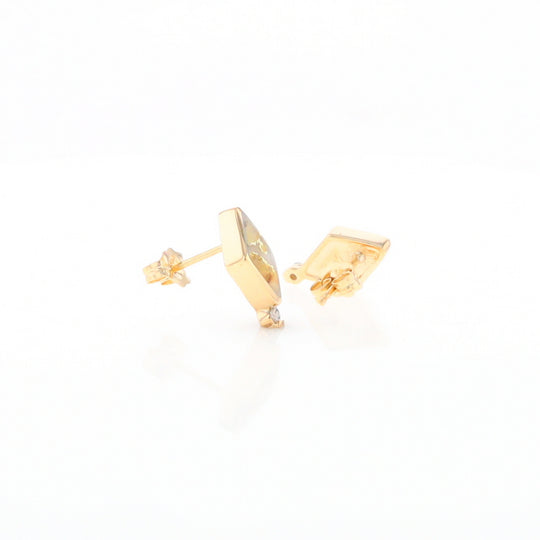 Diamond-Shaped Gold Quartz Inlaid Earrings - G2