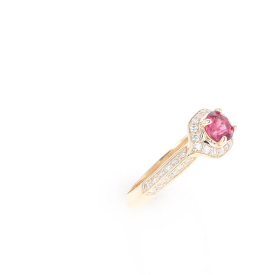 Peaked Halo Pink Tourmaline & Diamond Engagement Ring