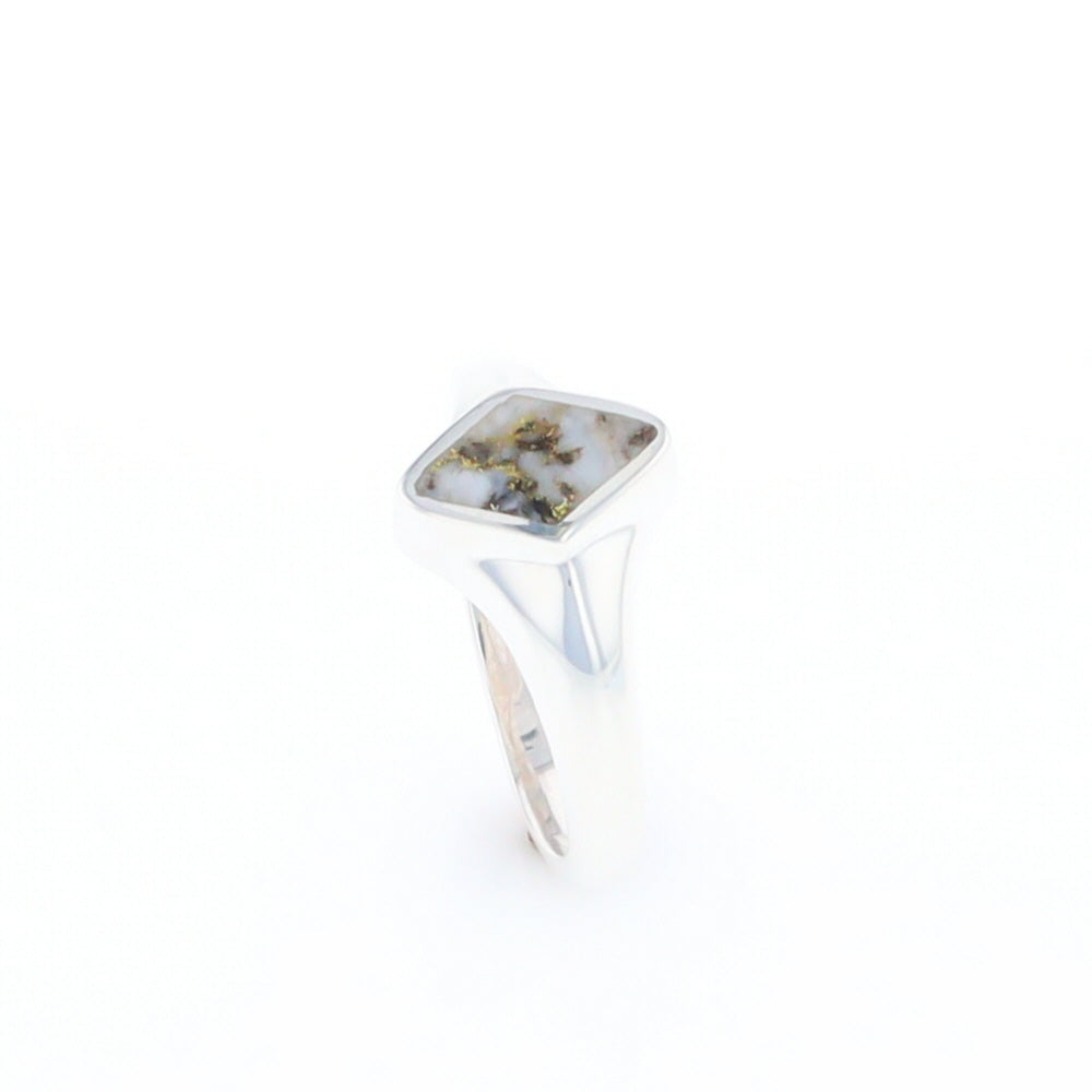 Sterling Silver Gold Quartz Inlaid Diamond Shaped Ring - G3