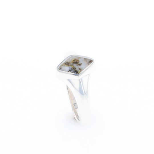 Sterling Silver Gold Quartz Inlaid Diamond Shaped Ring - G3