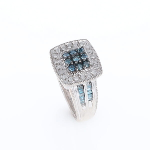 Square Blue & White Diamond Ring