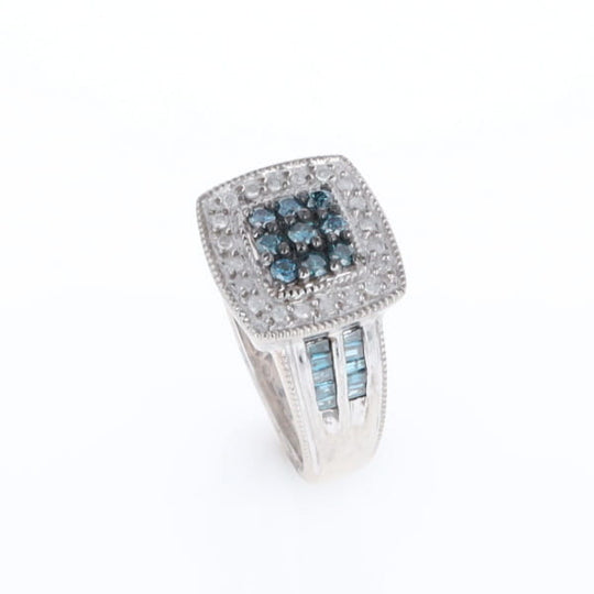 Square Blue & White Diamond Ring