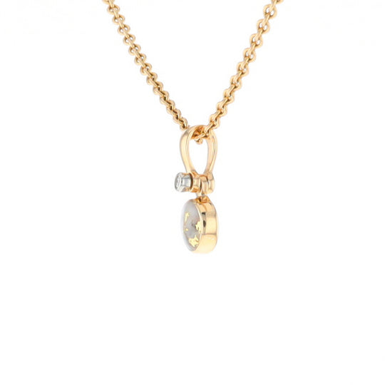 Gold Quartz Necklace Round Inlaid Pendant with .02ct Round Diamond