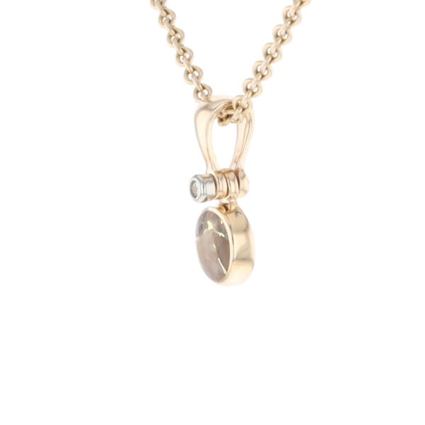 Gold Quartz Necklace Round Inlaid Pendant with .02ct Diamond
