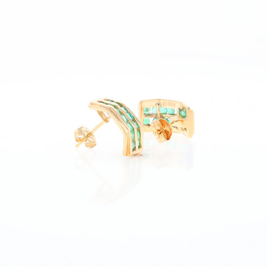 Semi-Hoop Channel Emerald Earrings