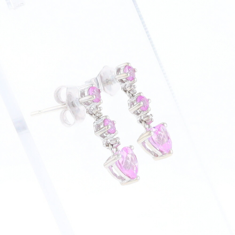 Synthetic Pink Sapphire Dangle Heart Earrings