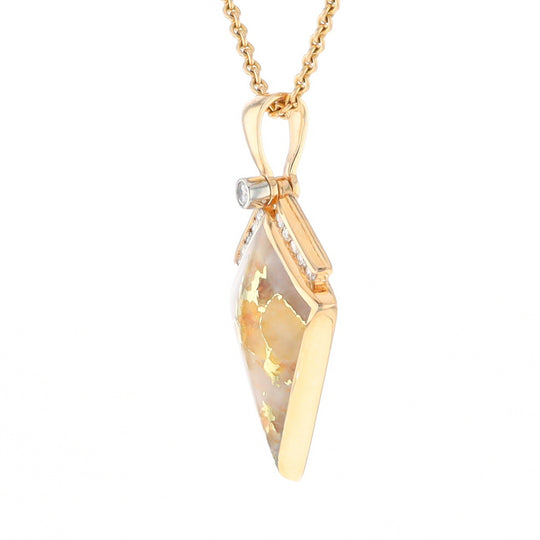 Gold Quartz Kite Shape Inlaid Pendant with 0.19ctw Diamonds (G1)