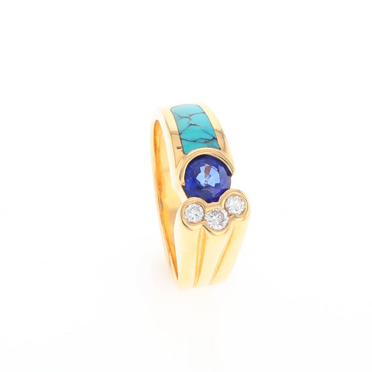 Turquoise Inlaid Ring with Sapphire and 0.23ctw Diamonds