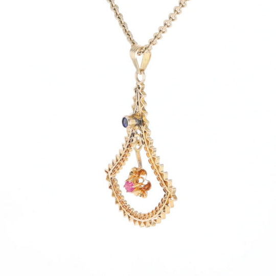 Vintage Buttercup Dangle Ruby Scrollwork Pendant