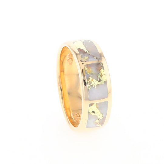 Gold Quartz Ring 3 Section Rectangle Inlaid Band