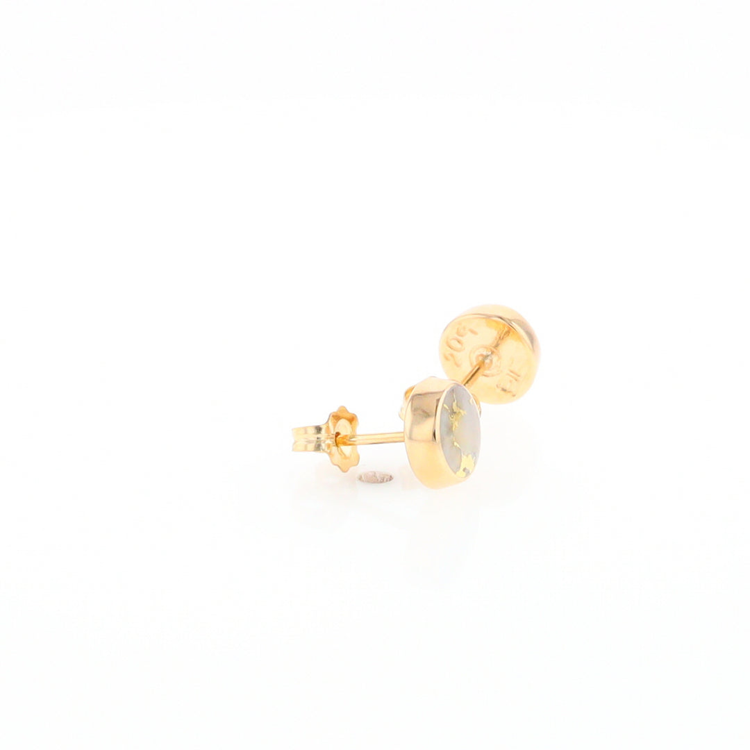 Gold Quartz Earrings Round Inlaid Studs