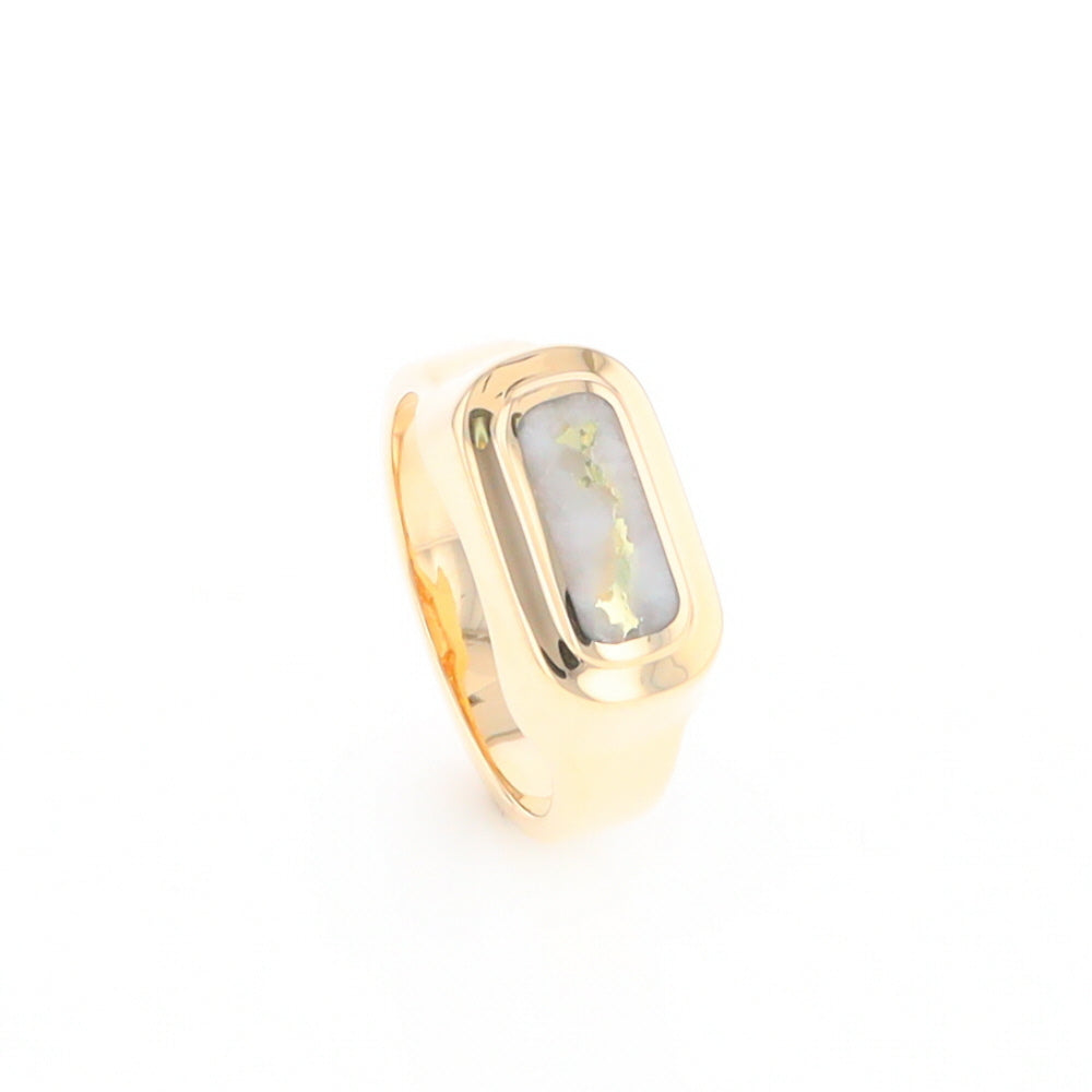 Gold Quartz Ring Oval Inlaid Design - G2