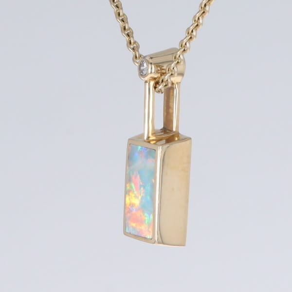 Opal Pendant Rectangle Inlaid Design with .04ctw Round Diamond