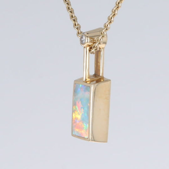 Opal Pendant Rectangle Inlaid Design with .04ctw Round Diamond
