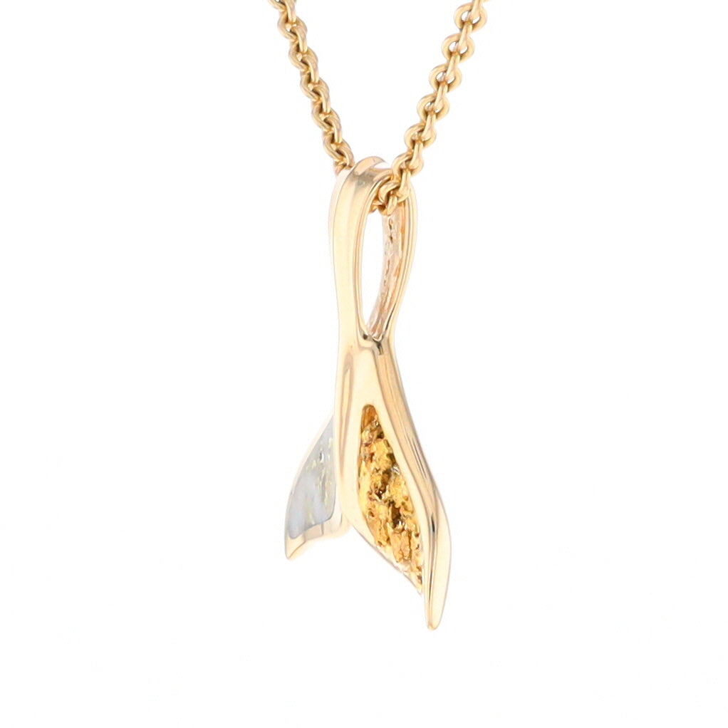 Whale Tail Necklaces Natural Gold Quartz and Nuggets Inlaid Pendant