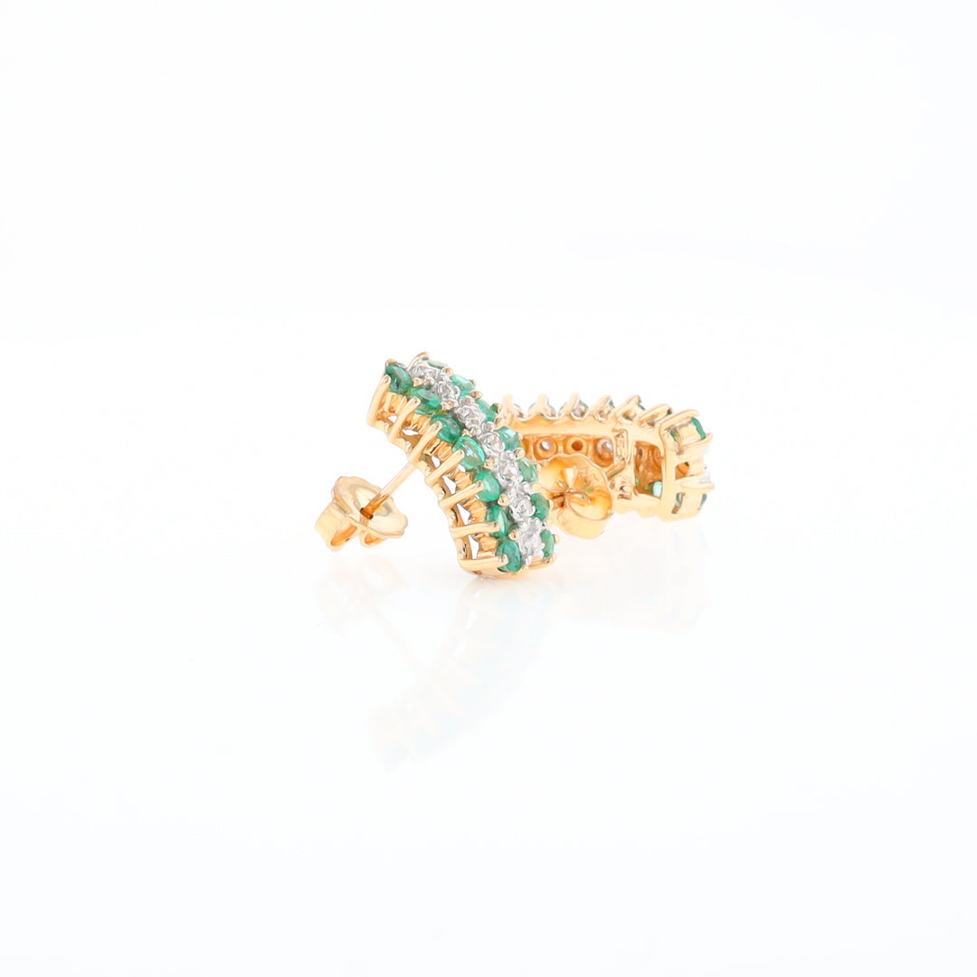 Three-Row Drop Emerald and Diamond Earrings