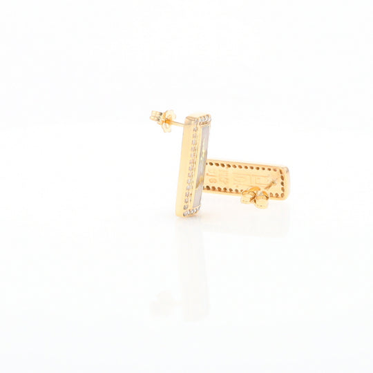 Gold Quartz Earrings Rectangle Inlaid with .50ctw Round Diamonds Halo Design - G2