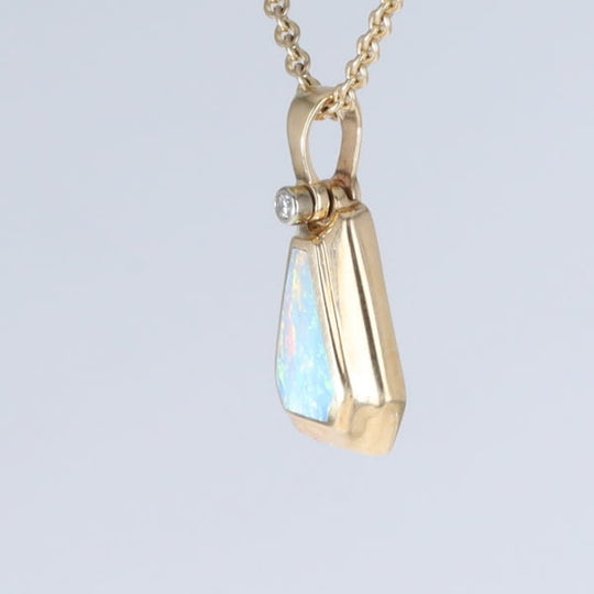Opal Triangle Inlay with .02ctw Diamond Pendant