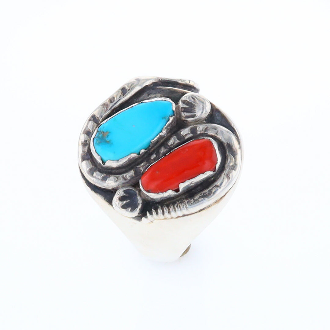 Coral and Turquoise Native Snake Ring