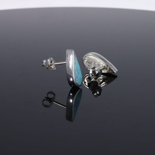Opal Earrings Tear Drop Inlaid Design Studs