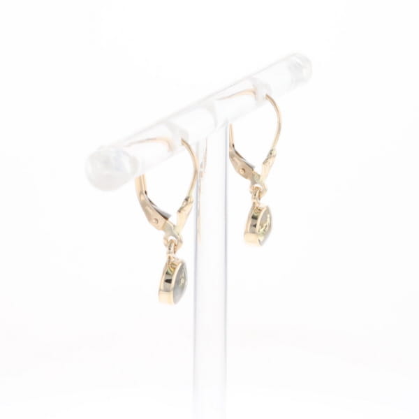 Gold Quartz Earrings Round Inlaid Design Lever Backs