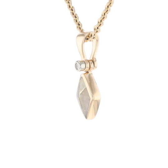 Gold Quartz Necklace Diamond Shape Inlaid Pendant with .02ct Diamond
