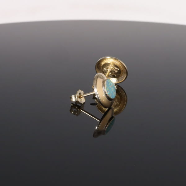 Opal Earrings Round Inlaid Design Studs