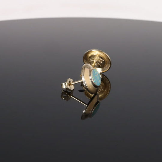 Opal Earrings Round Inlaid Design Studs