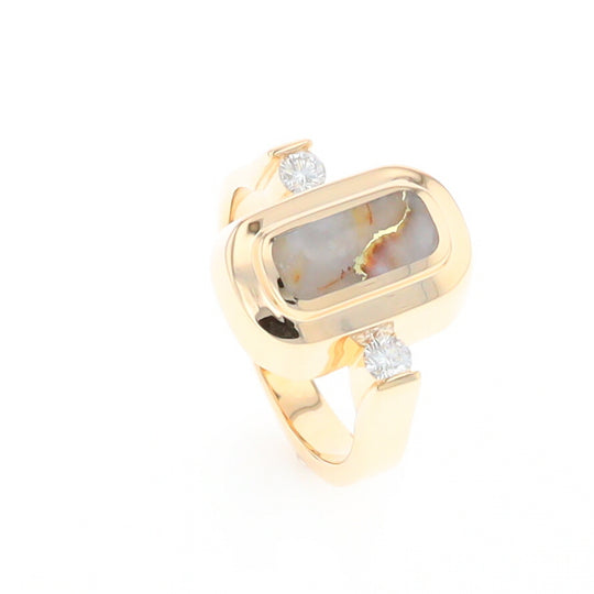 Gold Quartz Ring Oval Inlaid Design with .06ctw Round Diamonds